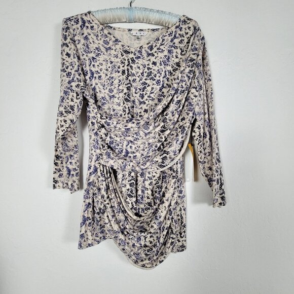 Cabi The Shore Womens Double Drape Tee Large Animal Print 3/4 Sleeve Stretch New - Picture 1 of 10